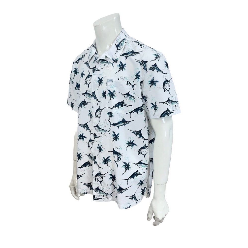 Columbia PFG Vented Trollers Best Marlin Print Woven Shirt Mens L